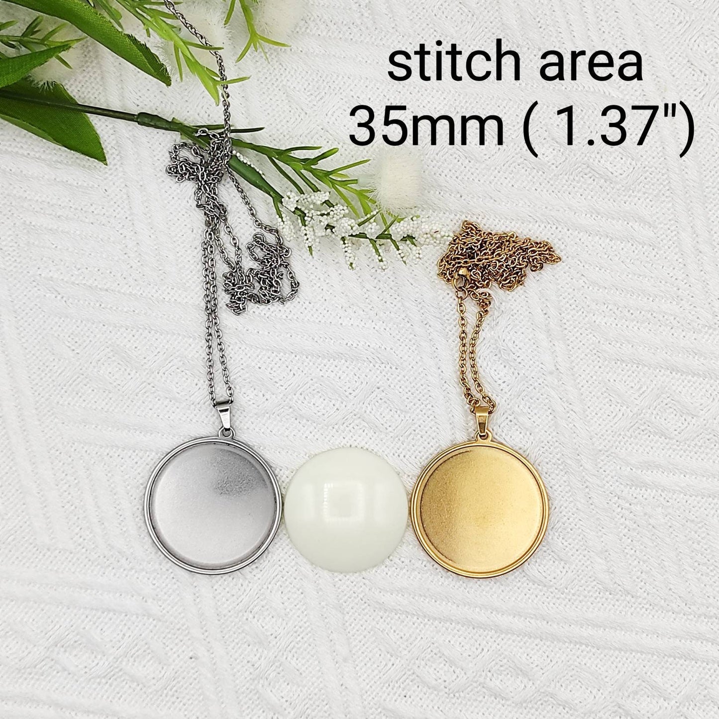 Stainless steel Large blank pendant, DIY embroidery/hand stitch/ cross stitch/ crochet/ Sewing necklace kit