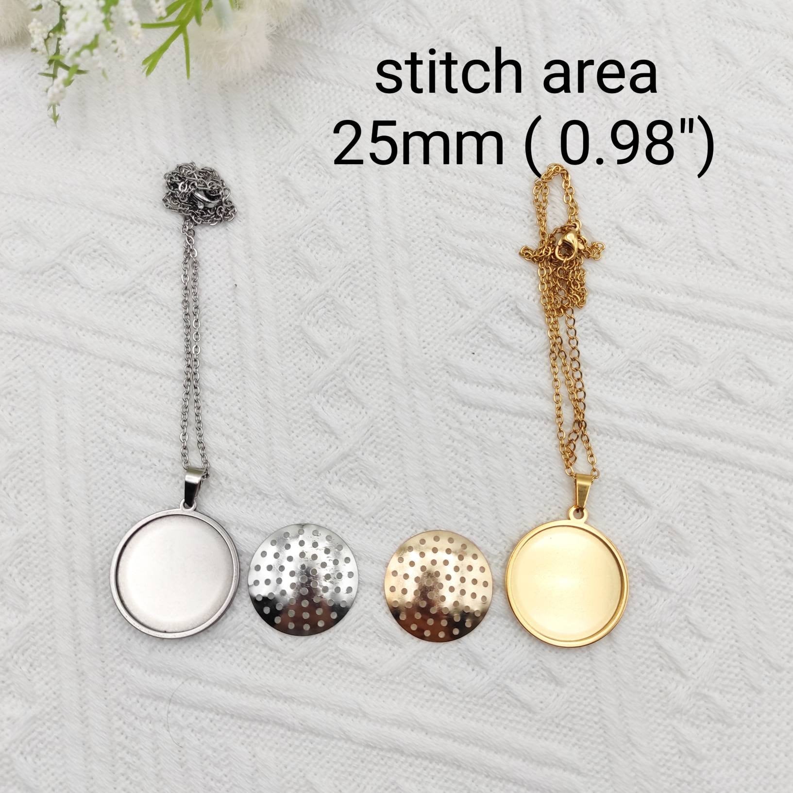 Stainless steel small blank pendant, DIY embroidery/hand stitch/ cross stitch/ crochet/ Sewing necklace kit