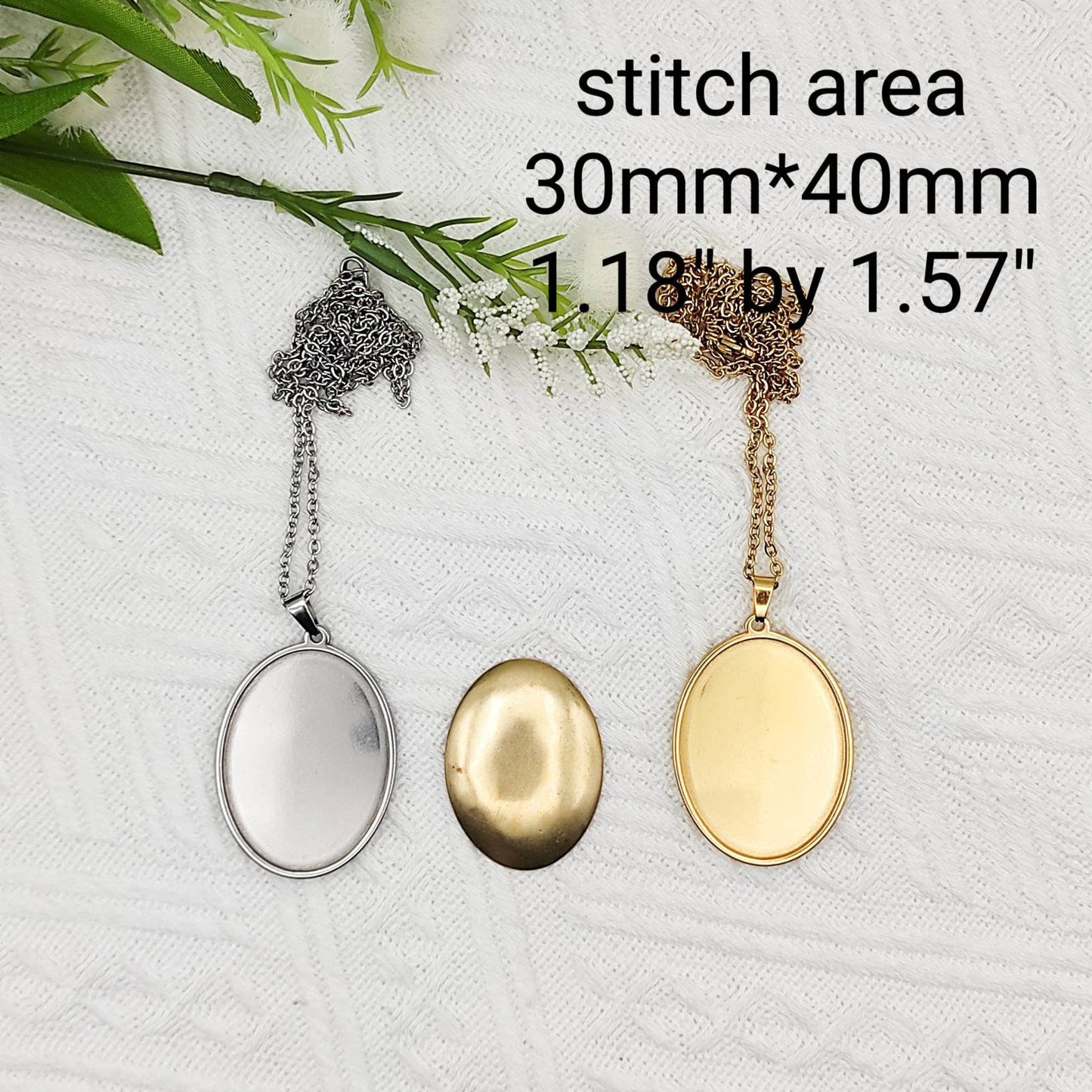 Stainless steel Large blank pendant, DIY embroidery/hand stitch/ cross stitch/ crochet/ Sewing necklace kit