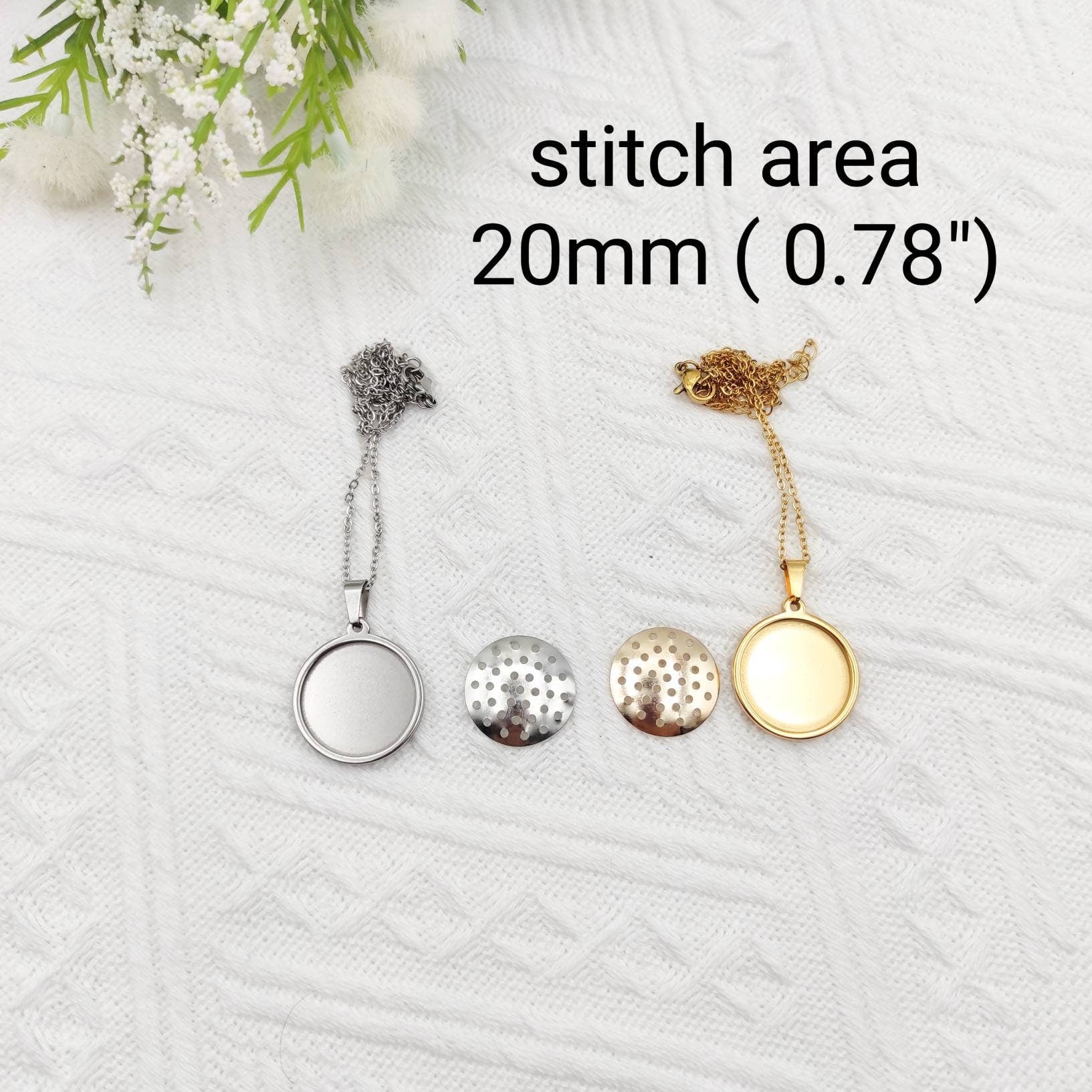 Stainless steel small blank pendant, DIY embroidery/hand stitch/ cross stitch/ crochet/ Sewing necklace kit