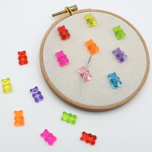 Gummy bear needle minders, Tiny Needle Minder for Embroidery, Cross Stitch, Needle work, needlecraft projects and sewing.