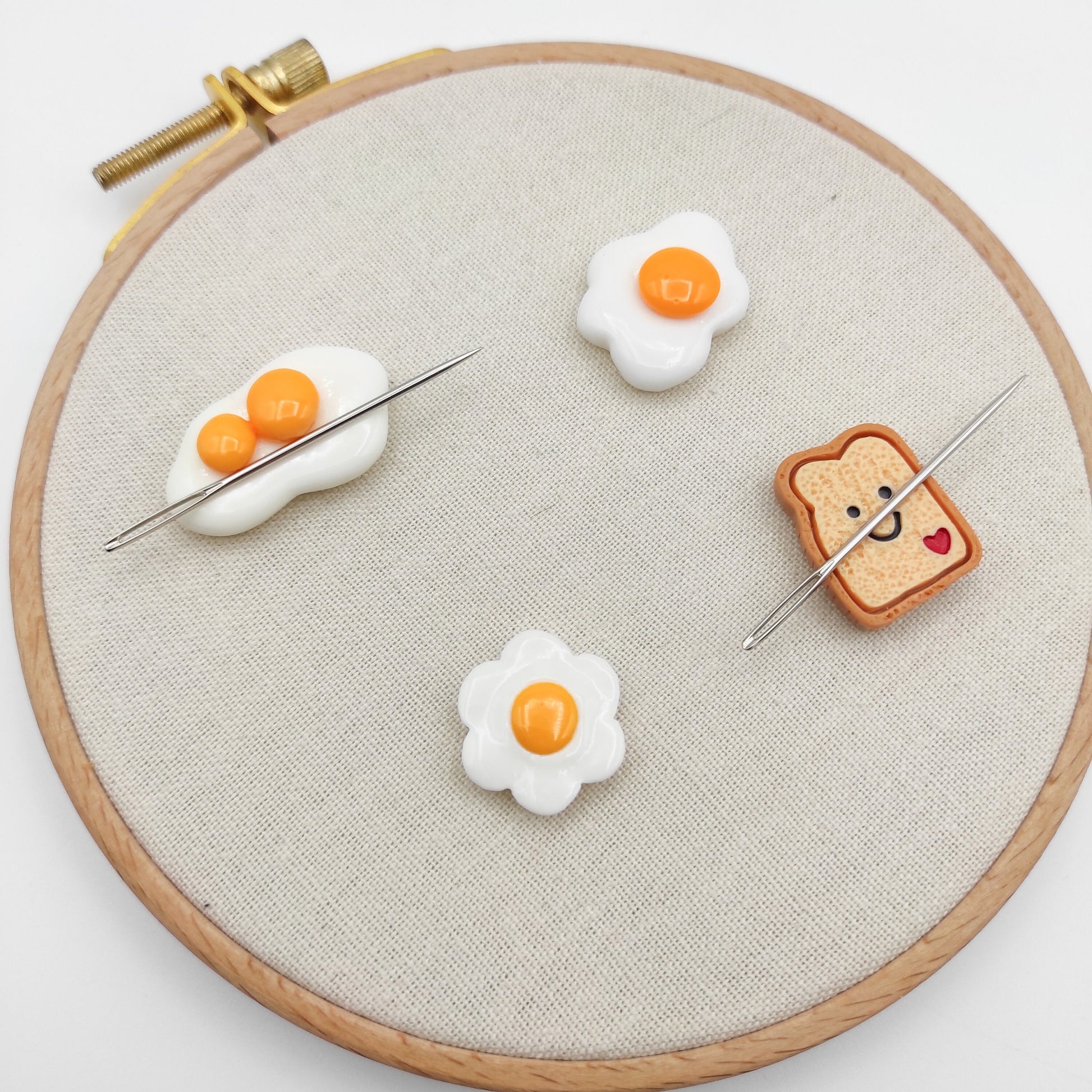 Toast and Egg Resin needle minders, Cute Needle Minders for Embroidery, Cross Stitch, Needlework, Needlepoint tools, Needle Keeper