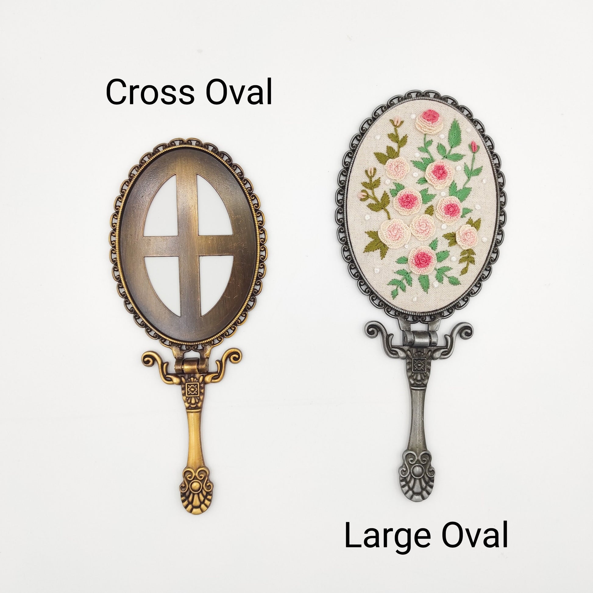 Large Vintage style Handheld Mirror, Foldable Handheld Mirror Base Kit for Embroidery, Cross Stitch, Needle work, DIY Handheld Mirror