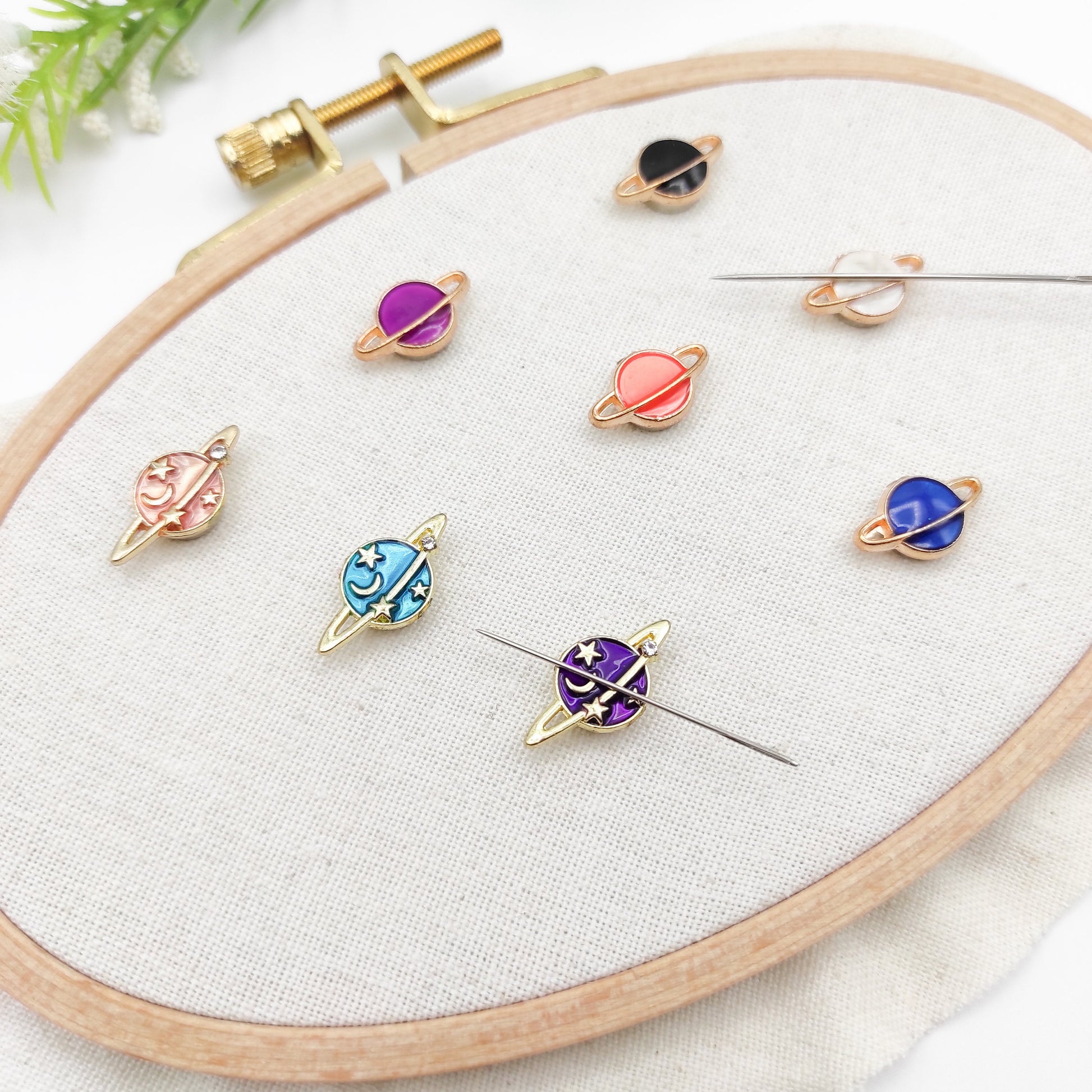 MINI planet enamel needle minders, Tiny Needle Minder for Embroidery, Cross Stitch, Needle work, Needle point tools