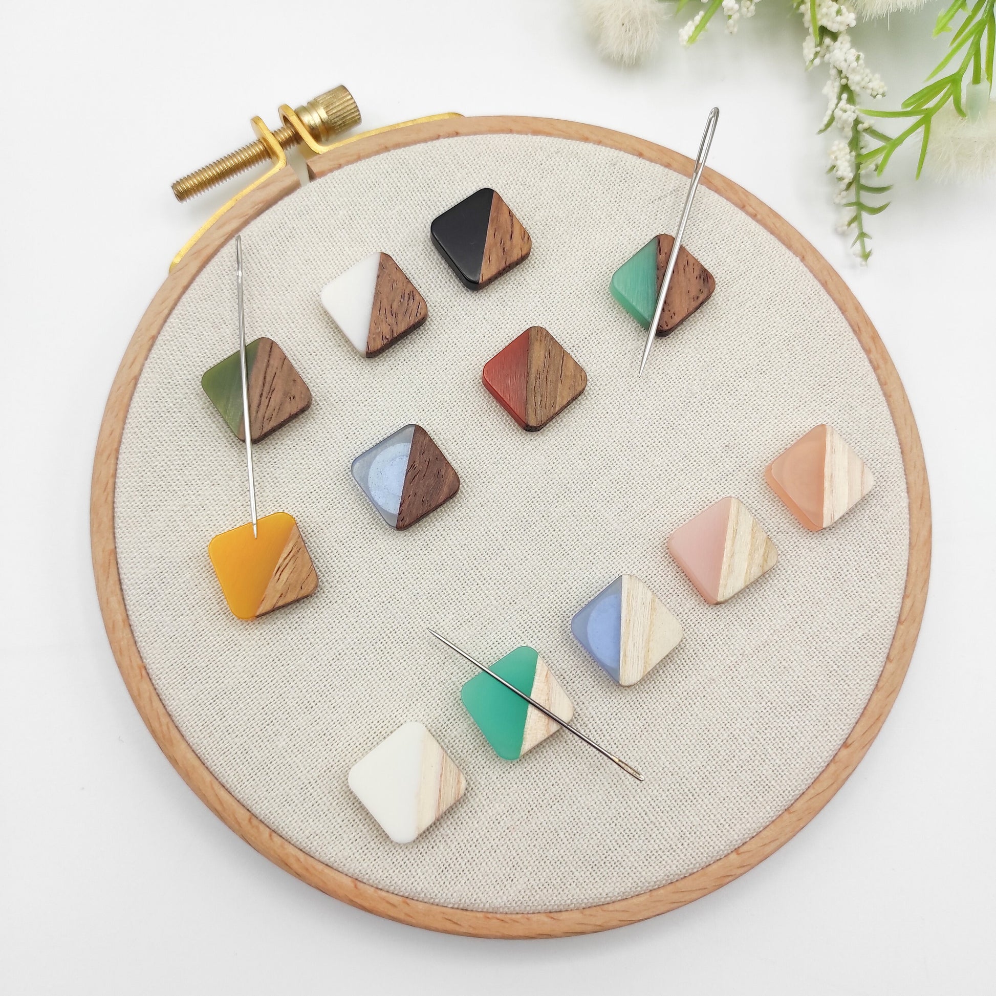 Small Square Wood and Resin needle minders, Tiny Needle Minder for Embroidery, Cross Stitch, Needle work, Needle point tools