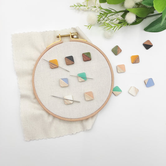 Small Square Wood and Resin needle minders, Tiny Needle Minder for Embroidery, Cross Stitch, Needle work, Needle point tools