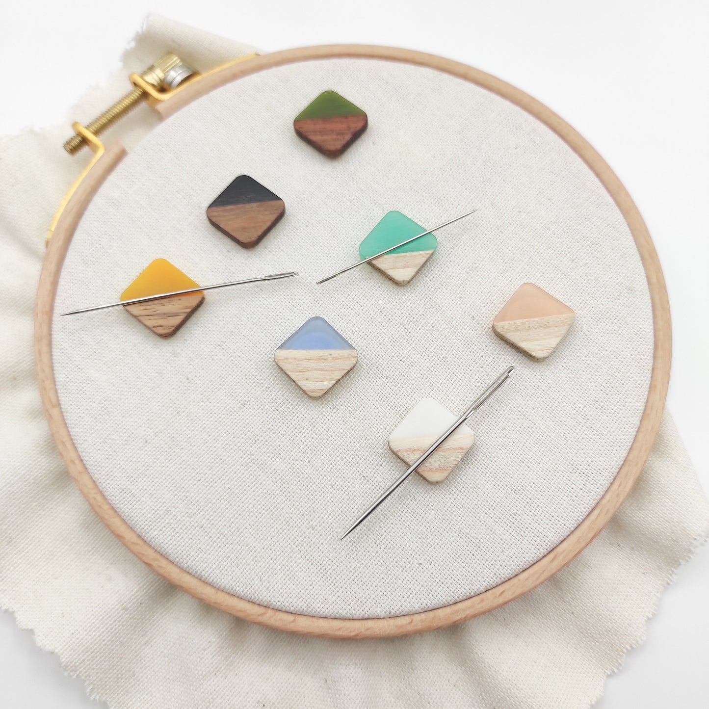 Small Square Wood and Resin needle minders, Tiny Needle Minder for Embroidery, Cross Stitch, Needle work, Needle point tools