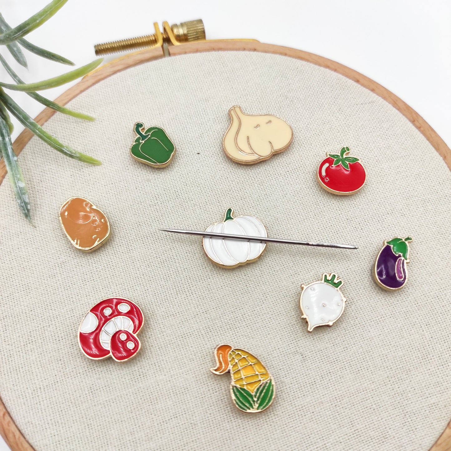 Vegetable Enamel needle minders, Small Needle Minder for Embroidery/Cross Stitch/Needle work