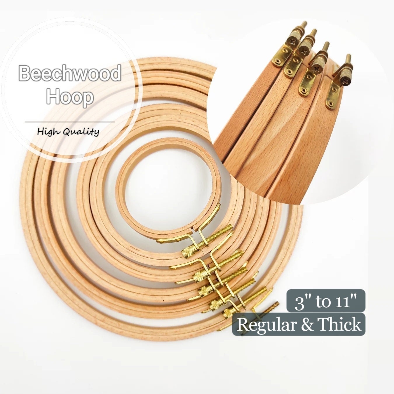 Beechwood Hoop3"/4"/5"/6"/7"/8"/9"/11" for Hand or Machine Embroidery/Cross stitch/Needlework. Perfect for Crafters and DIY Enthusiasts