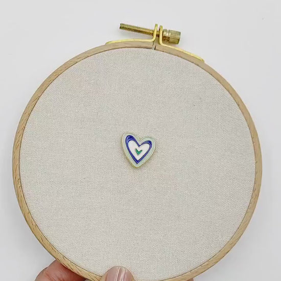 Heart enamel needle minders, Cute Needle Minder for Embroidery, Cross Stitch, Needle work, needlecraft projects and sewing.