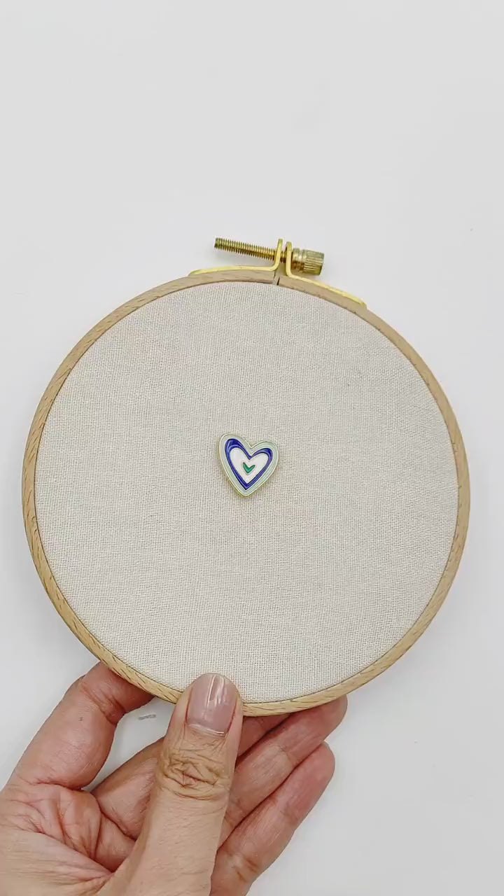 Heart enamel needle minders, Cute Needle Minder for Embroidery, Cross Stitch, Needle work, needlecraft projects and sewing.