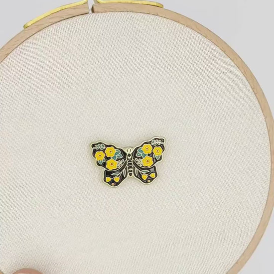 Butterfly enamel needle minders, Floral butterfly Needle Minder for Embroidery, Cross Stitch, Needle work, needlecraft projects and sewing.