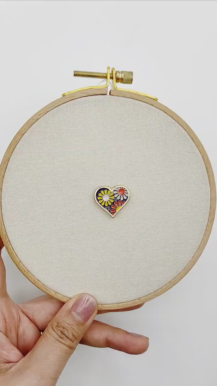 Heart enamel needle minders, Cute Needle Minder for Embroidery, Cross Stitch, Needle work, needlecraft projects and sewing.