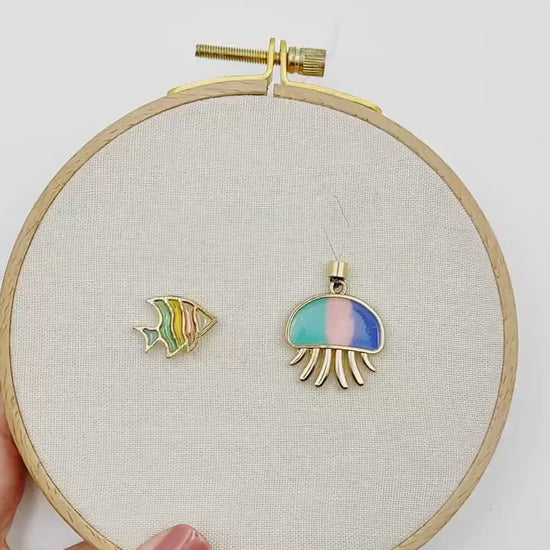 Sea World Enamel Needle Minder, Needle Threader, Jellyfish/Dolphin for Embroidery/Cross Stitch/Needle work/Needlecraft/Sewing