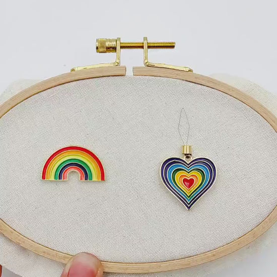 Colorful Heart/ Rainbow Enamel needle minder, Needle Threader for Embroidery/ Cross Stitch/Needle work/Needlecraft/Sewing