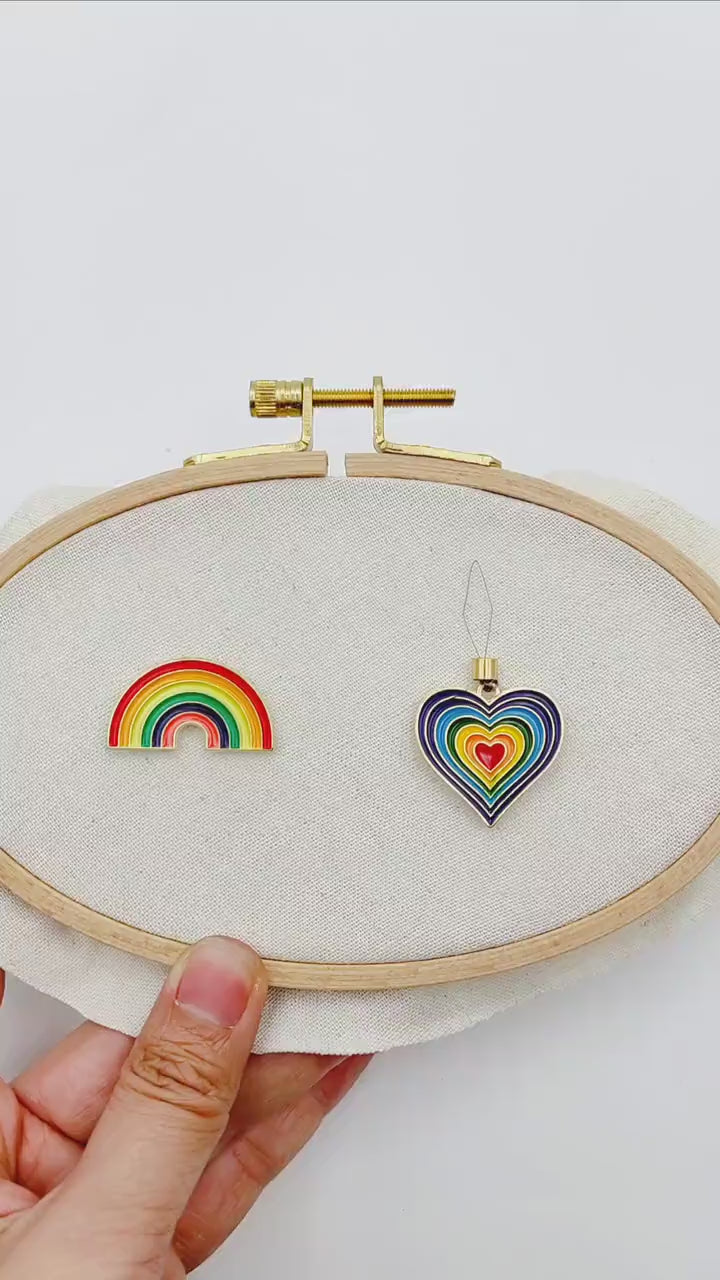 Colorful Heart/ Rainbow Enamel needle minder, Needle Threader for Embroidery/ Cross Stitch/Needle work/Needlecraft/Sewing