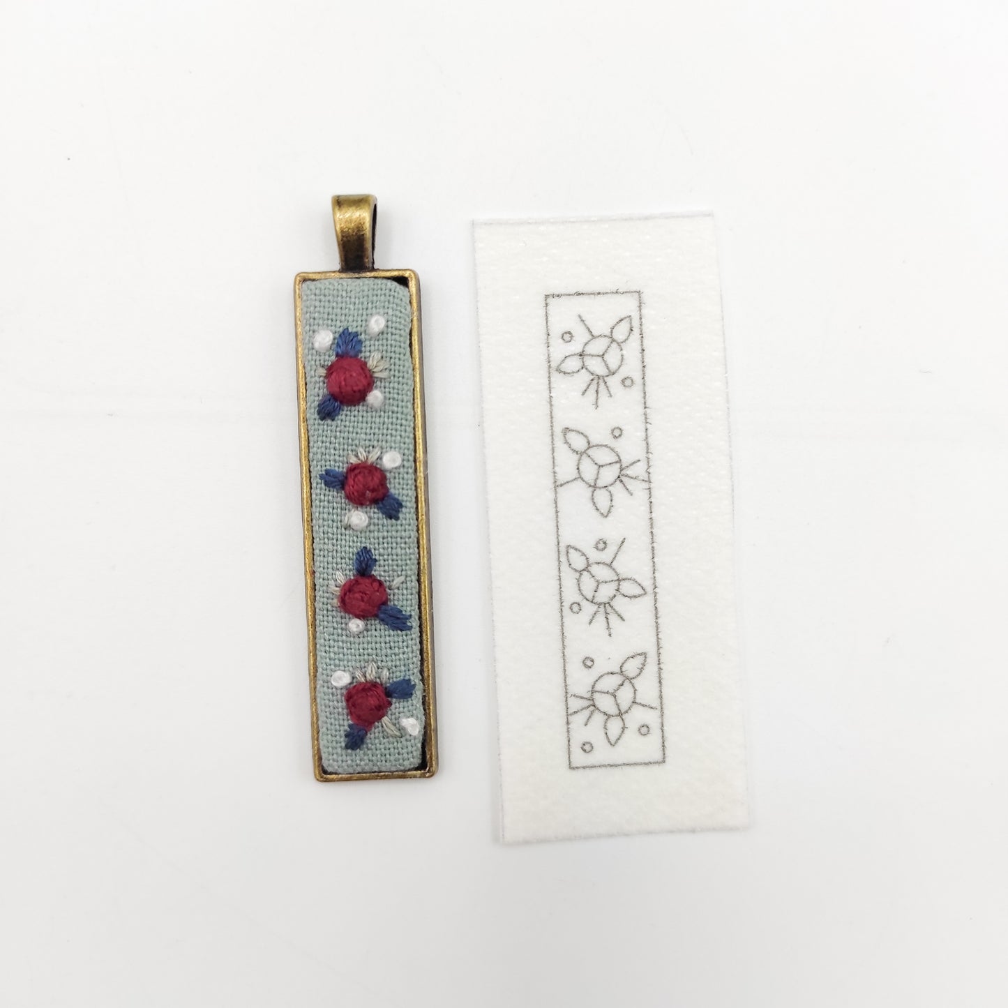 Stick & Stitch embroidery patterns, DIY embroidery floral patterns for rectangle necklace, water soluble pre-printed embroidery pattern