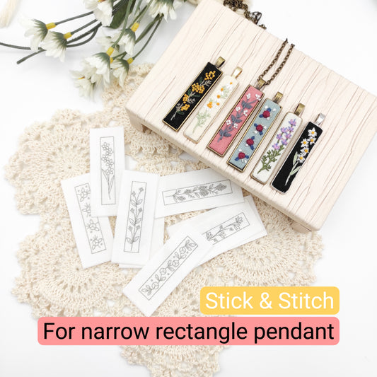 Stick & Stitch embroidery patterns, DIY embroidery floral patterns for rectangle necklace, water soluble pre-printed embroidery pattern