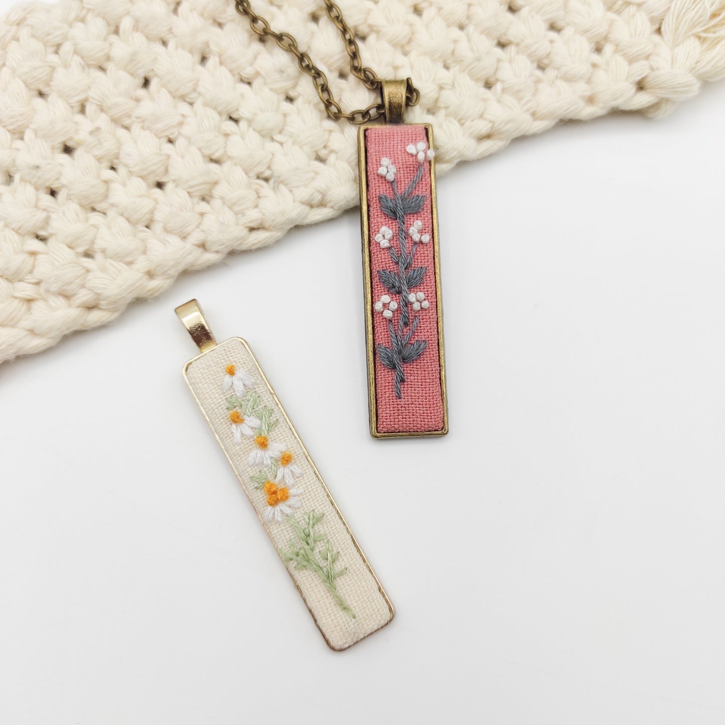 Stick & Stitch embroidery patterns, DIY embroidery floral patterns for rectangle necklace, water soluble pre-printed embroidery pattern