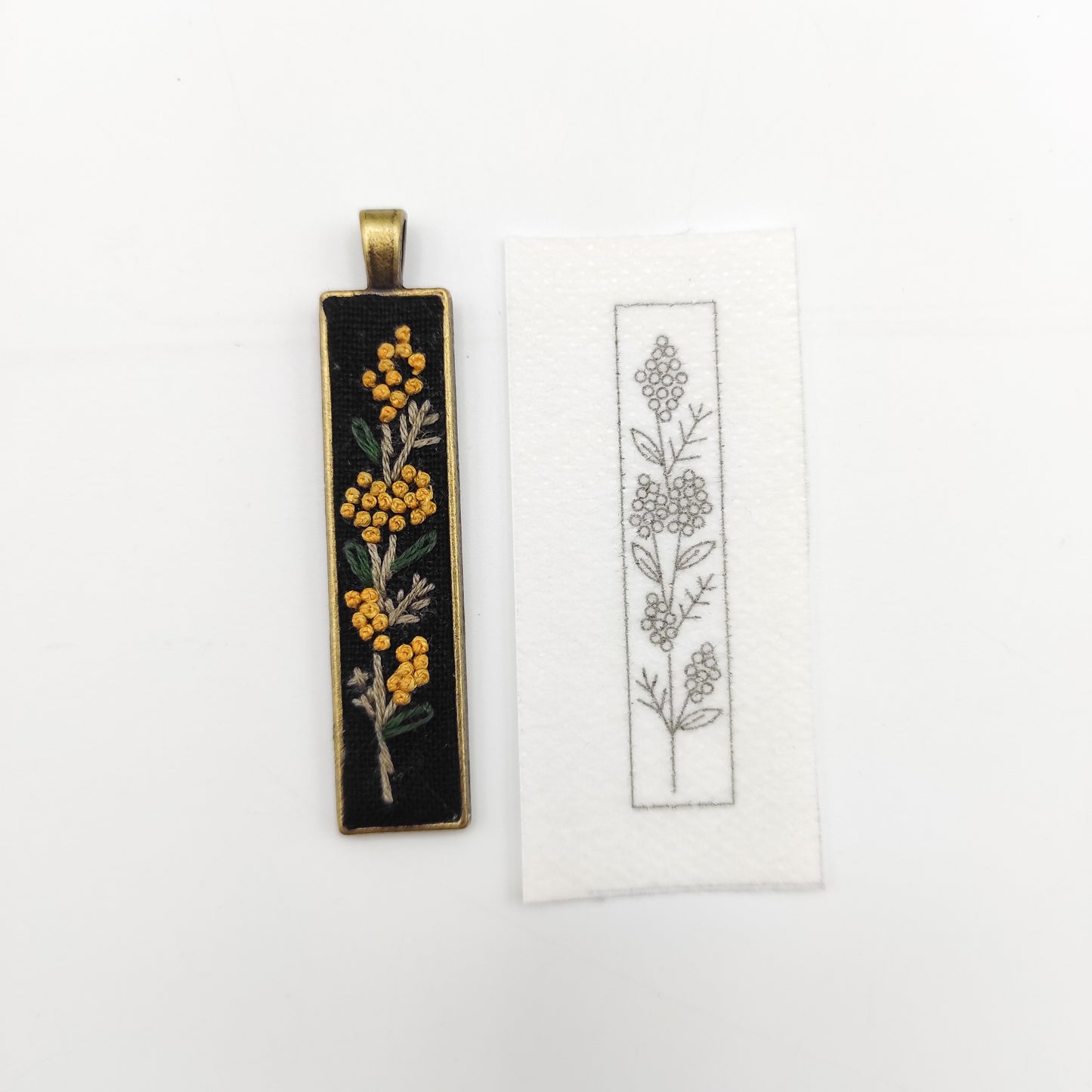 Stick & Stitch embroidery patterns, DIY embroidery floral patterns for rectangle necklace, water soluble pre-printed embroidery pattern