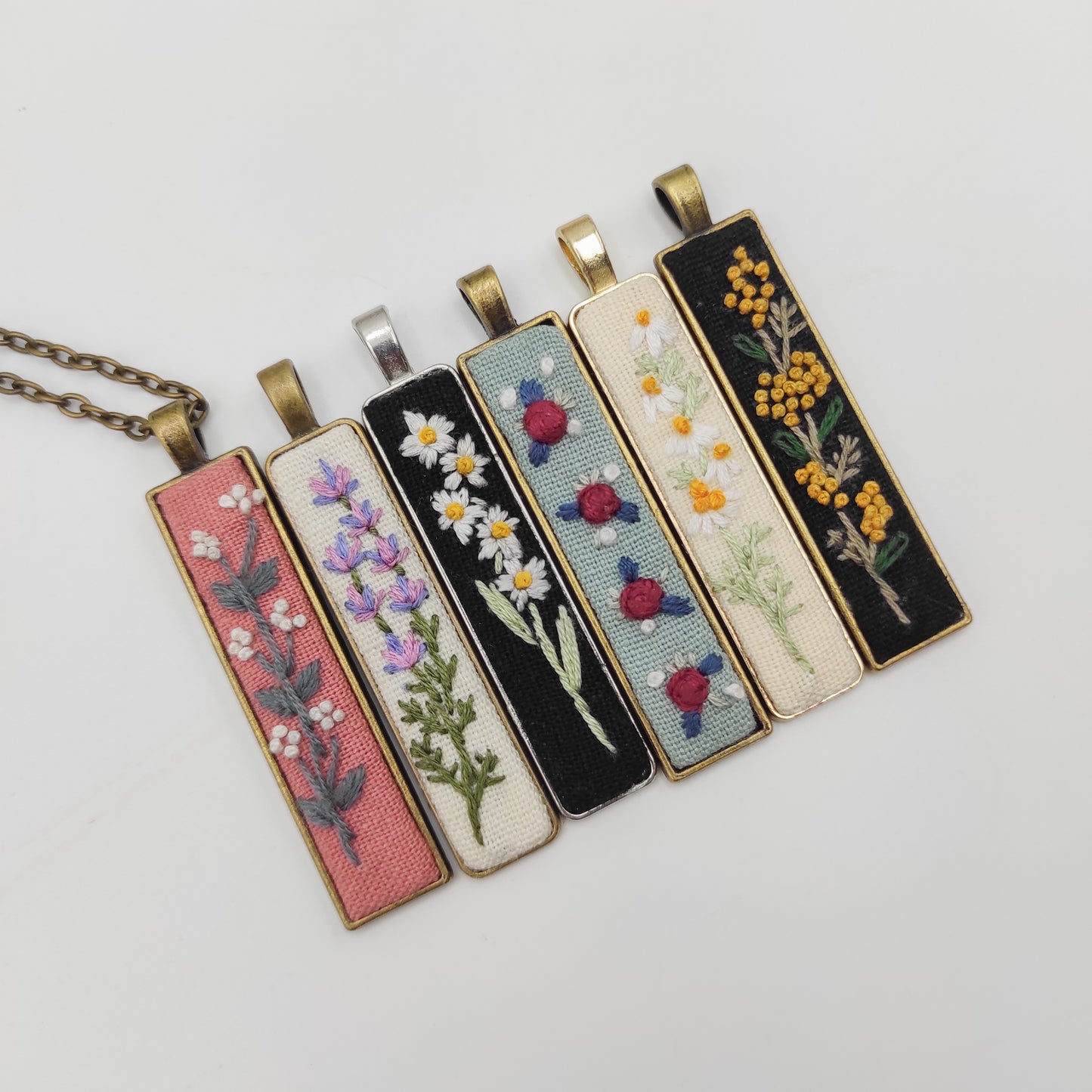 Stick & Stitch embroidery patterns, DIY embroidery floral patterns for rectangle necklace, water soluble pre-printed embroidery pattern