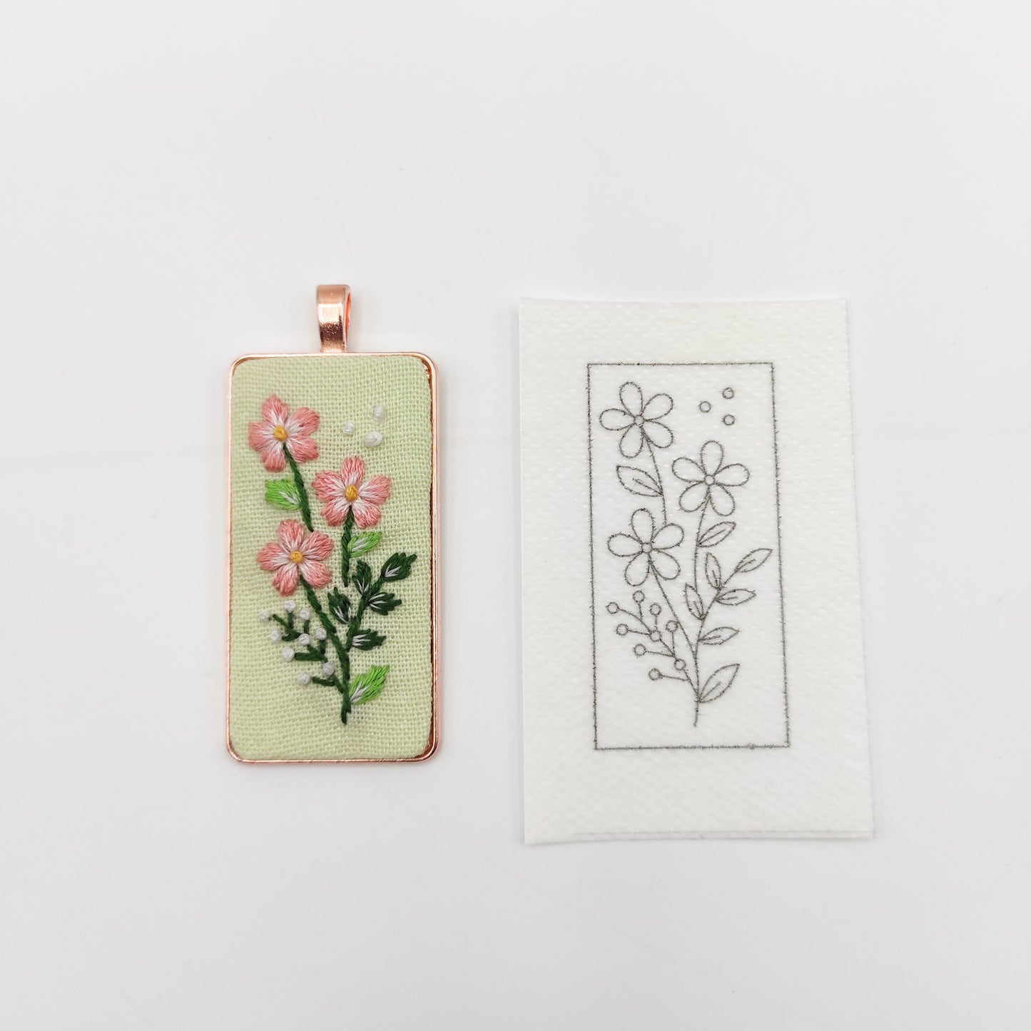 Stick & Stitch embroidery patterns, DIY embroidery floral patterns for rectangle necklace, water soluble pre-printed  embroidery pattern