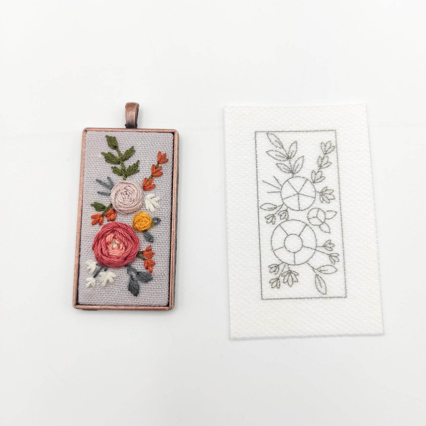 Stick & Stitch embroidery patterns, DIY embroidery floral patterns for rectangle necklace, water soluble pre-printed  embroidery pattern