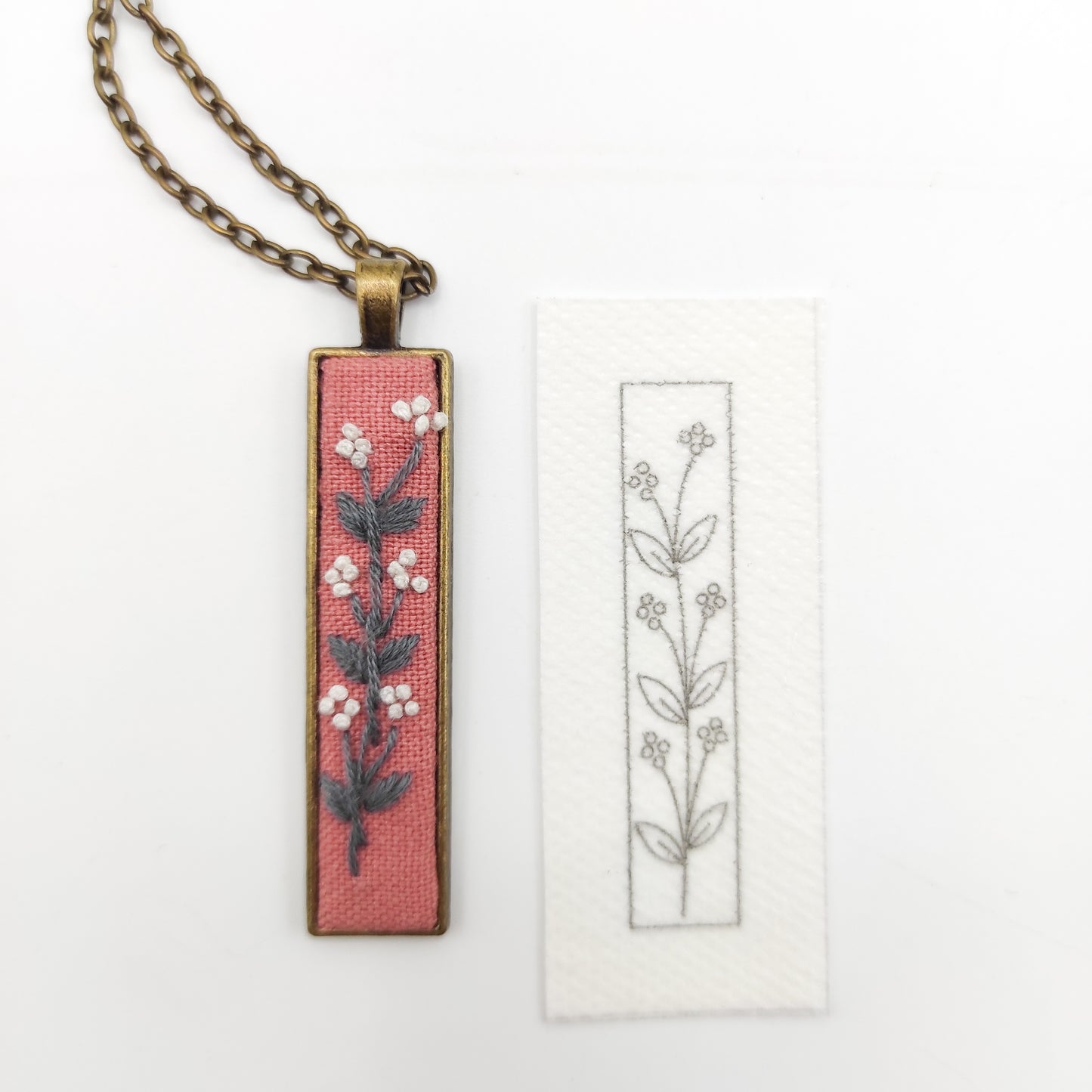 Stick & Stitch embroidery patterns, DIY embroidery floral patterns for rectangle necklace, water soluble pre-printed embroidery pattern