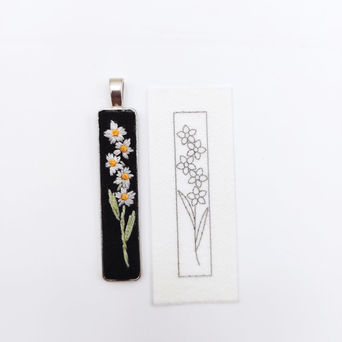 Stick & Stitch embroidery patterns, DIY embroidery floral patterns for rectangle necklace, water soluble pre-printed embroidery pattern