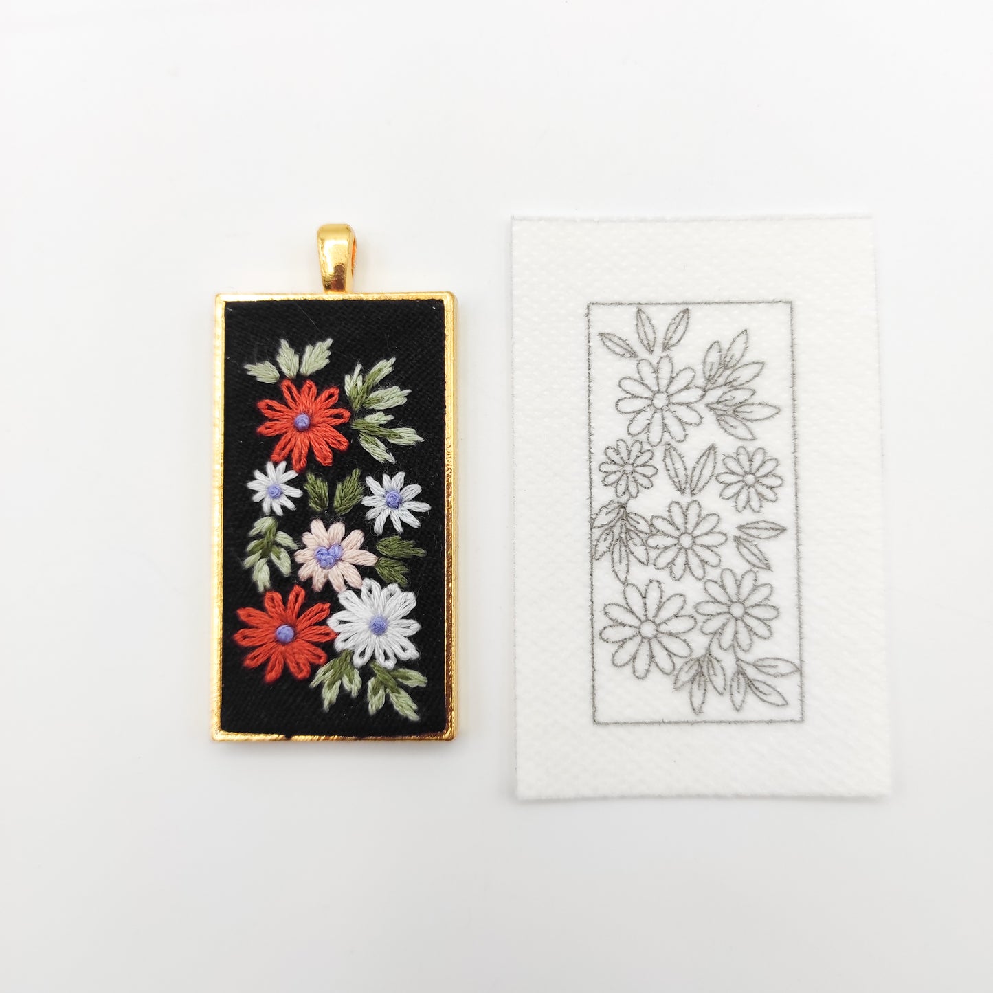 Stick & Stitch embroidery patterns, DIY embroidery floral patterns for rectangle necklace, water soluble pre-printed  embroidery pattern