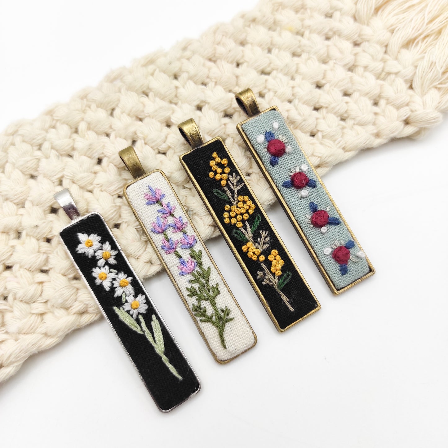 Stick & Stitch embroidery patterns, DIY embroidery floral patterns for rectangle necklace, water soluble pre-printed embroidery pattern