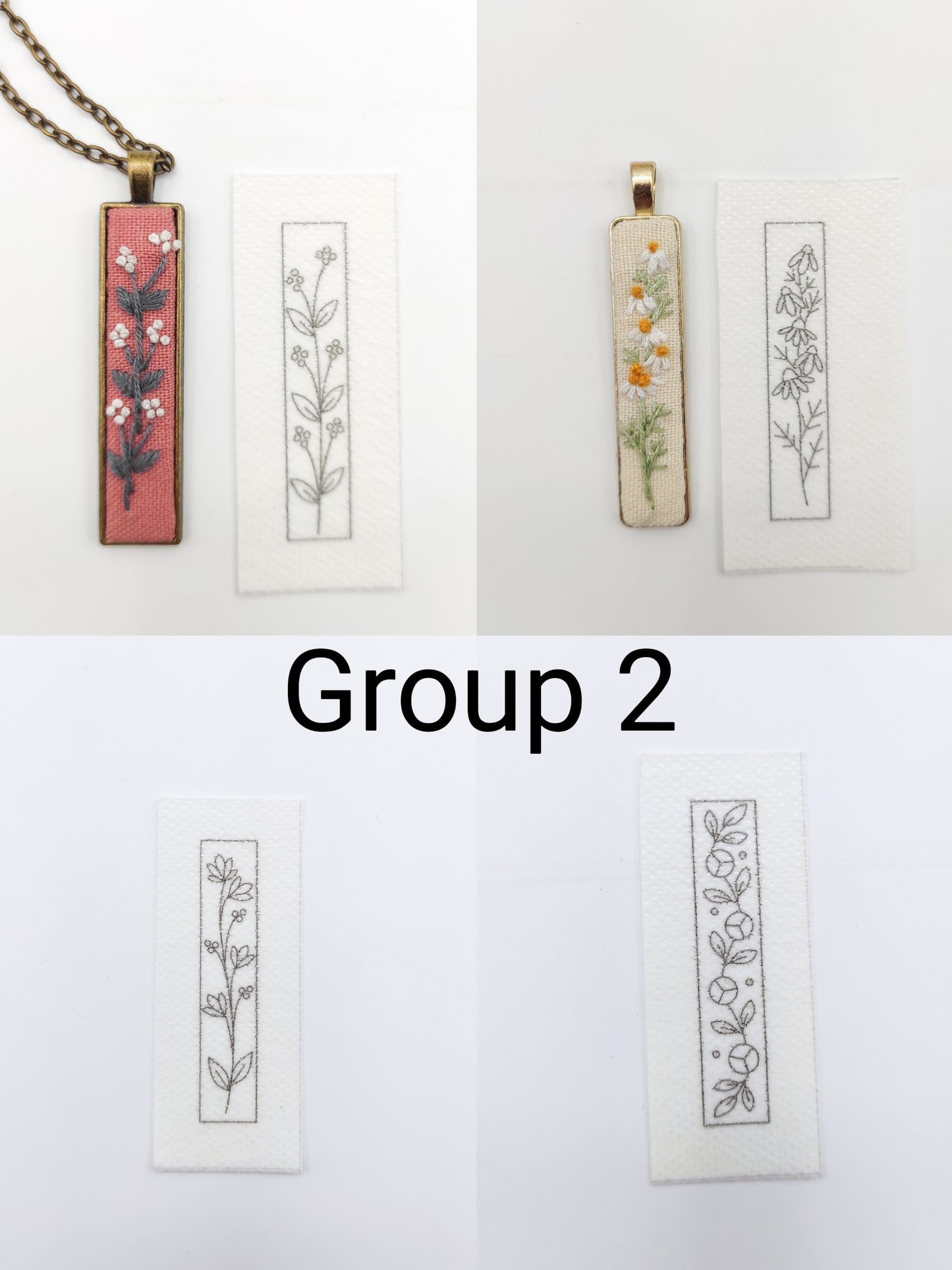 Stick & Stitch embroidery patterns, DIY embroidery floral patterns for rectangle necklace, water soluble pre-printed embroidery pattern