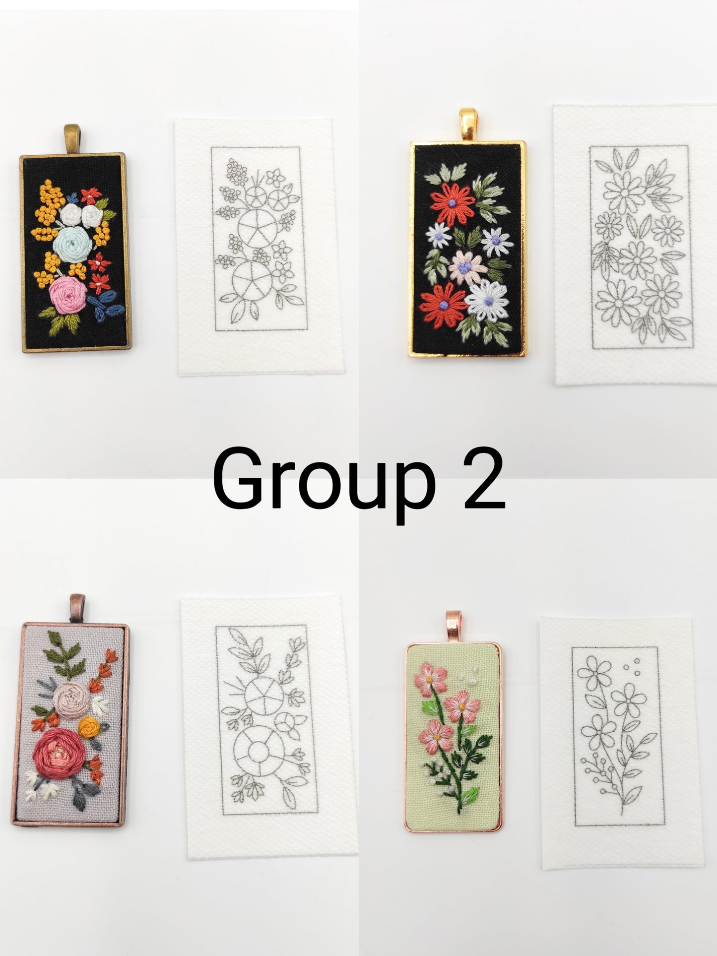 Stick & Stitch embroidery patterns, DIY embroidery floral patterns for rectangle necklace, water soluble pre-printed  embroidery pattern