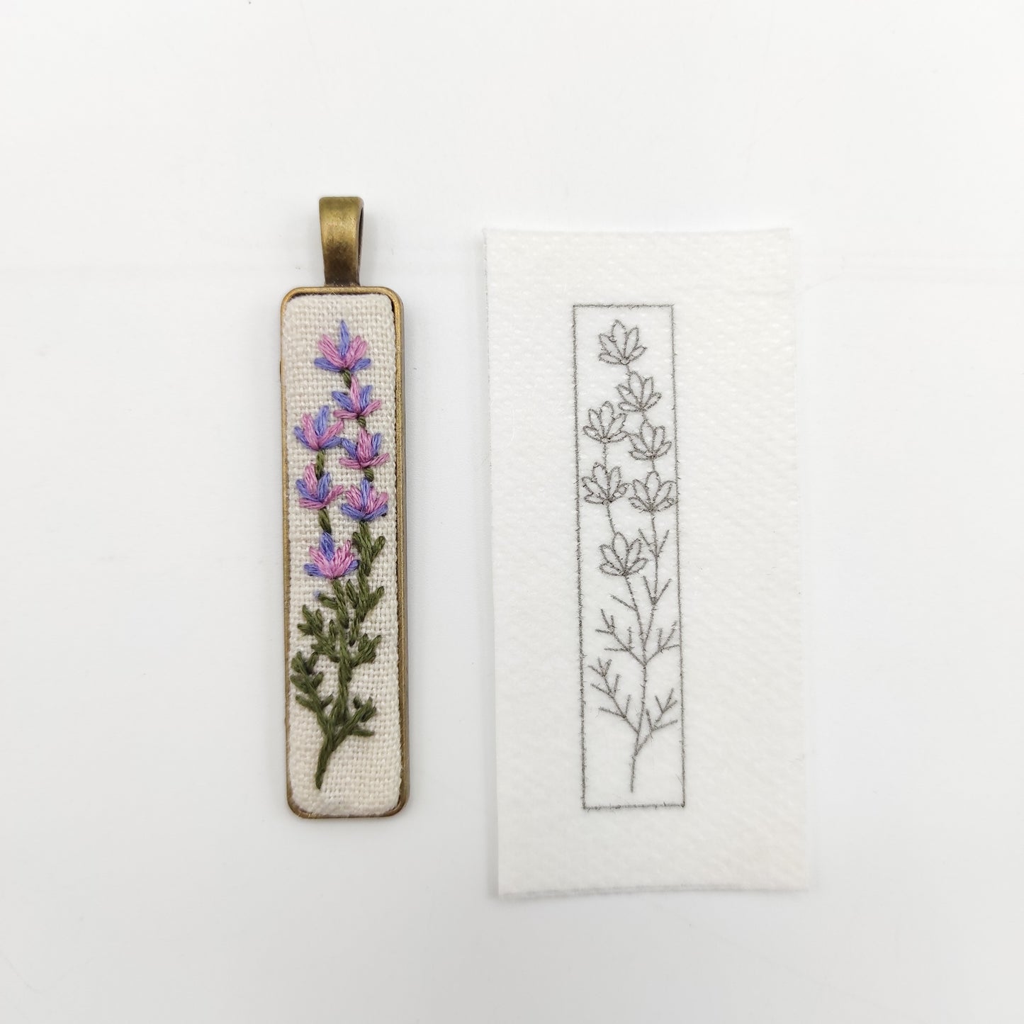 Stick & Stitch embroidery patterns, DIY embroidery floral patterns for rectangle necklace, water soluble pre-printed embroidery pattern