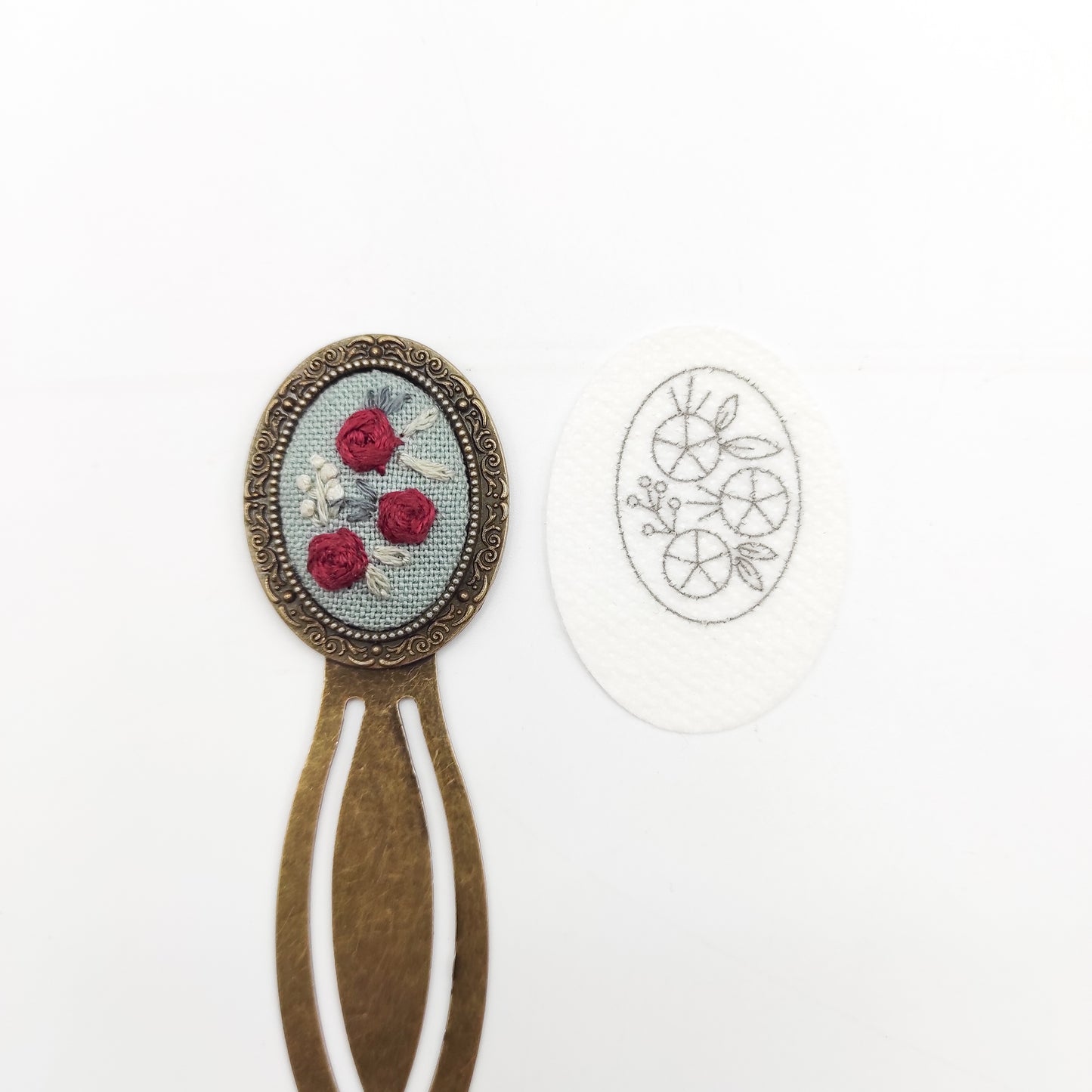 Small Oval Stick & Stitch embroidery patterns, DIY embroidery floral patterns for small oval necklace/bookmark