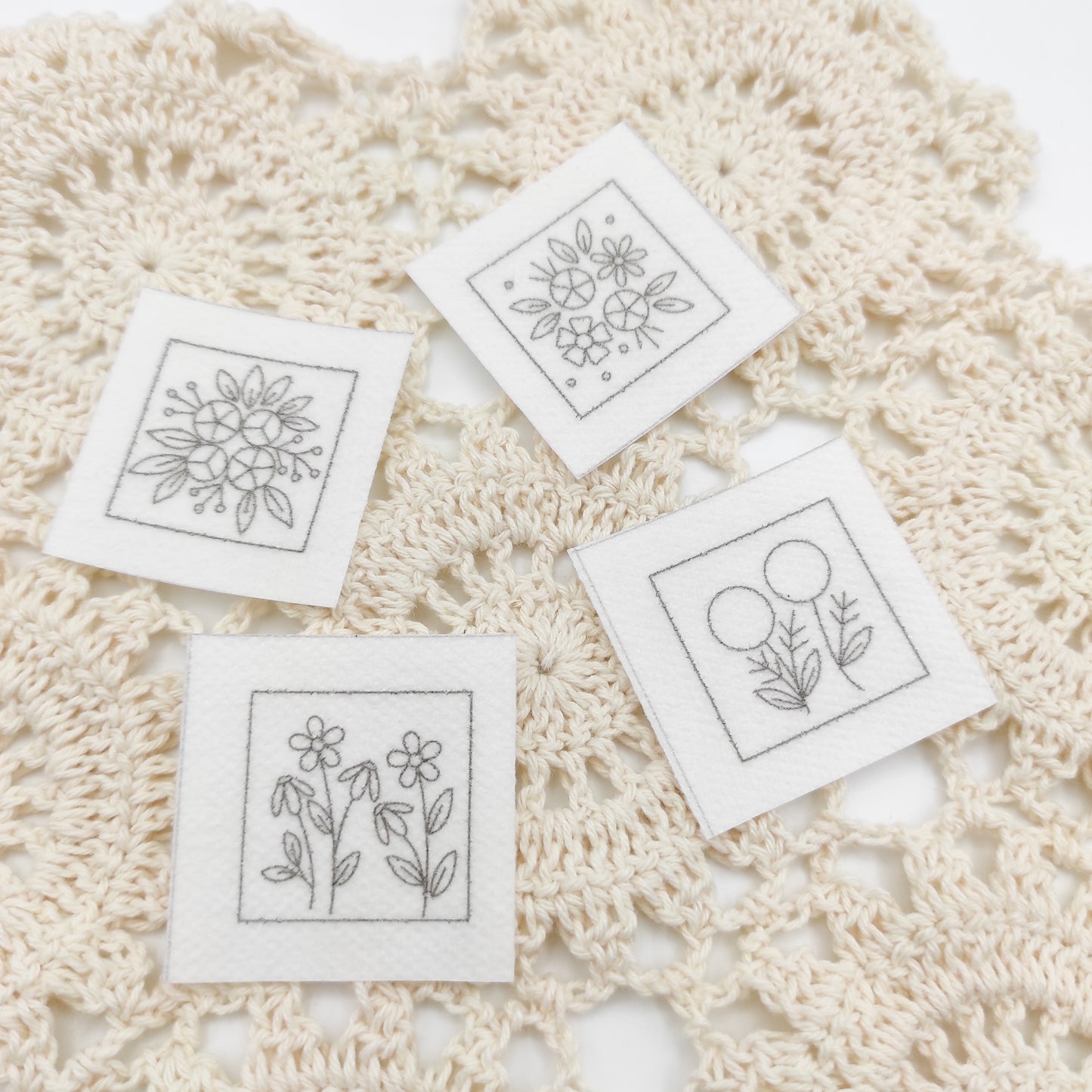 Stick & Stitch embroidery patterns, DIY embroidery floral patterns for square necklace pendant, water soluble pre-printed embroidery pattern