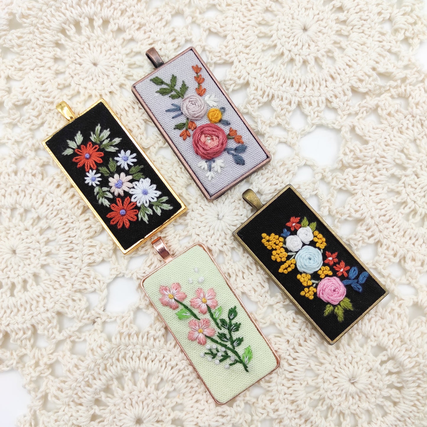 Stick & Stitch embroidery patterns, DIY embroidery floral patterns for rectangle necklace, water soluble pre-printed  embroidery pattern