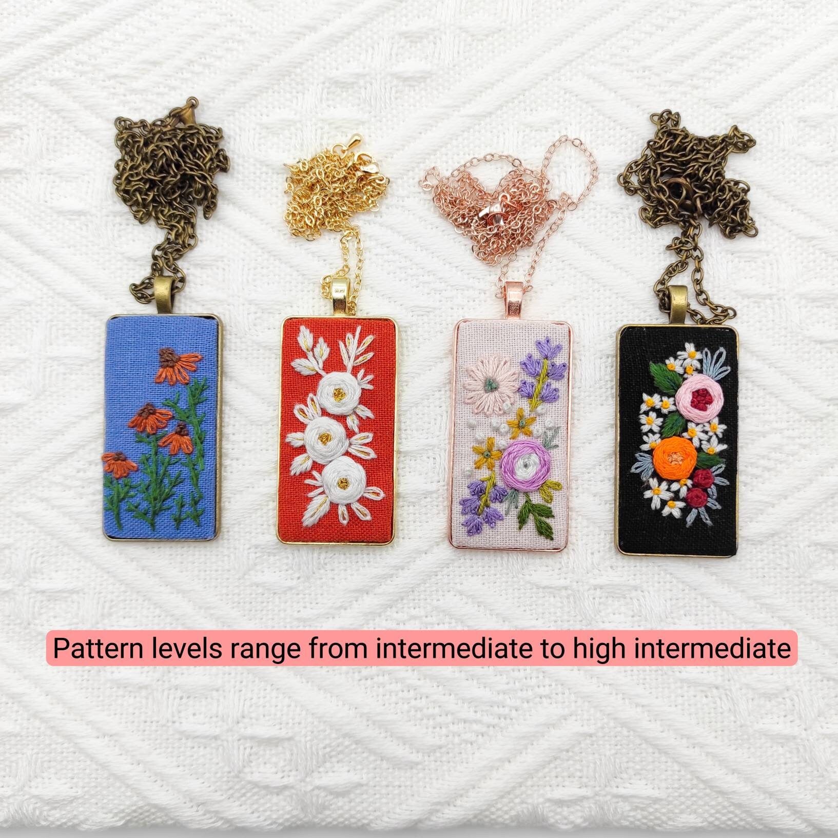 Stick & Stitch embroidery patterns, DIY embroidery floral patterns for rectangle necklace, water soluble pre-printed embroidery pattern