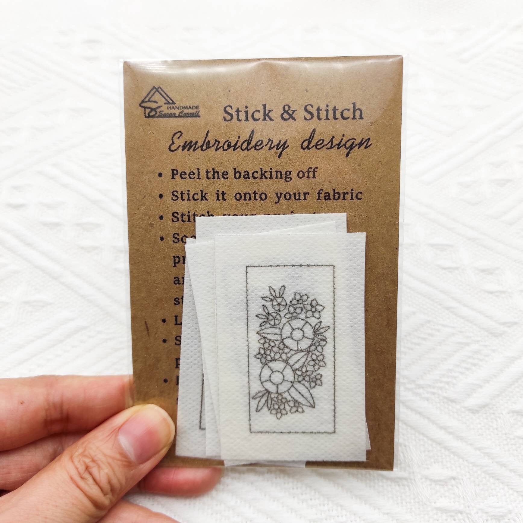 Stick & Stitch embroidery patterns, DIY embroidery floral patterns for rectangle necklace, water soluble pre-printed embroidery pattern