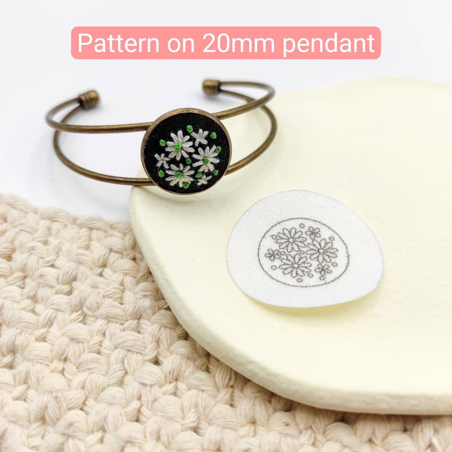 Stick & Stitch embroidery patterns, DIY embroidery floral patterns for pendant, water soluble pre-printed embroidery pattern