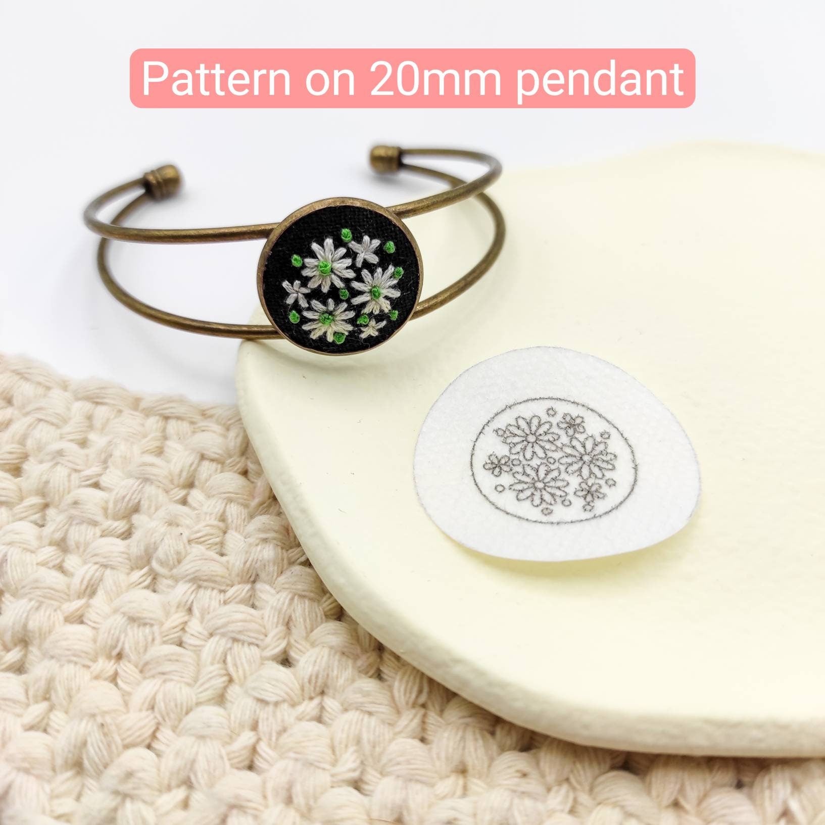 Stick & Stitch embroidery patterns, DIY embroidery floral patterns for pendant, water soluble pre-printed embroidery pattern