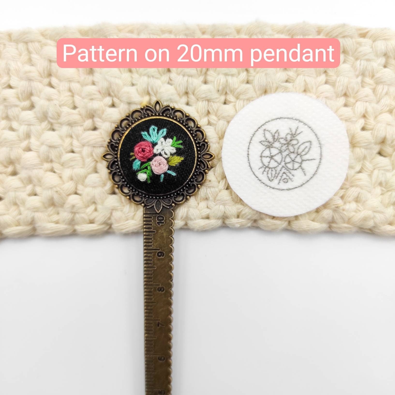 Stick & Stitch embroidery patterns, DIY embroidery floral patterns for pendant, water soluble pre-printed embroidery pattern