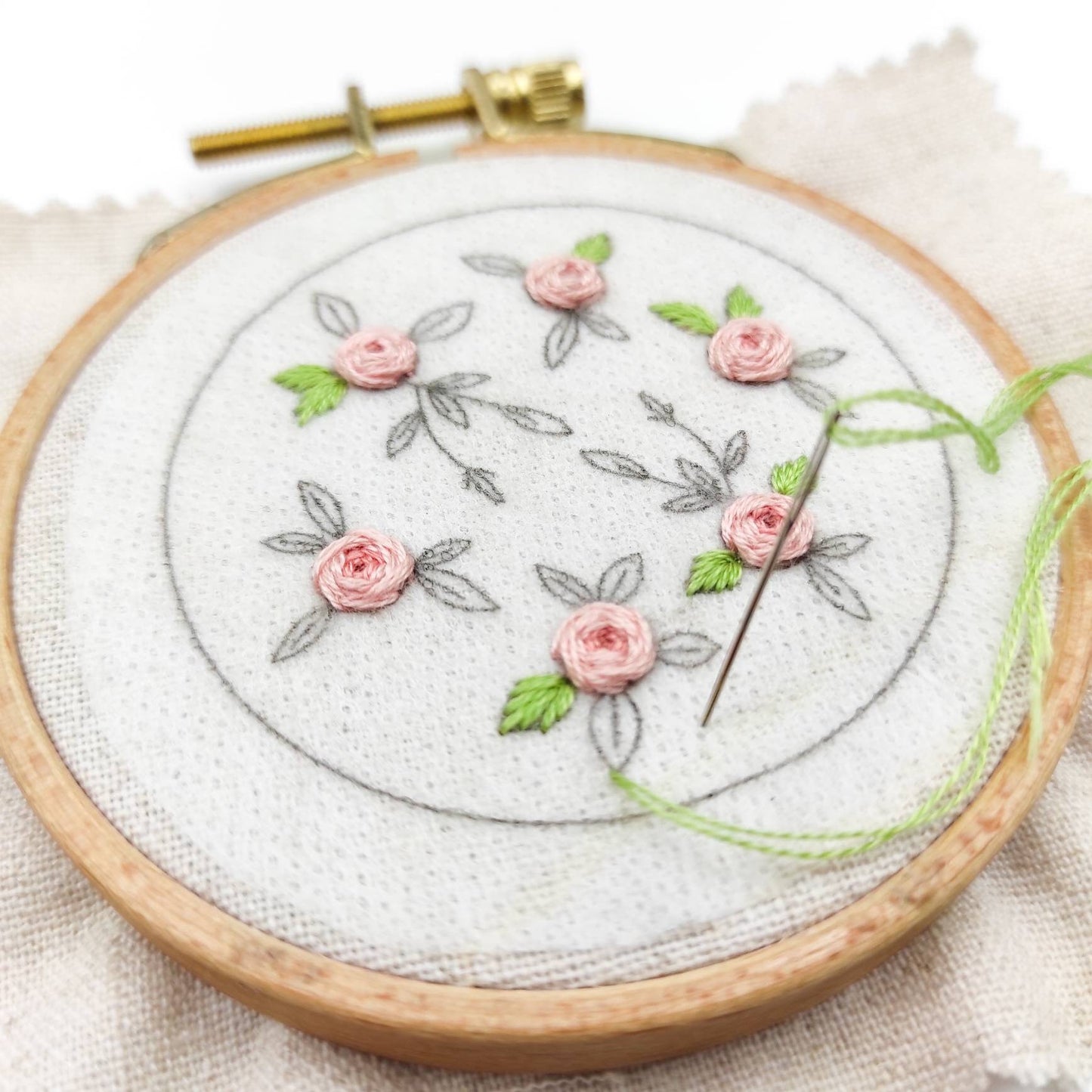 Stick & Stitch embroidery patterns, DIY embroidery patterns for large pillbox/pocket mirror, water soluble pre-printed embroidery pattern