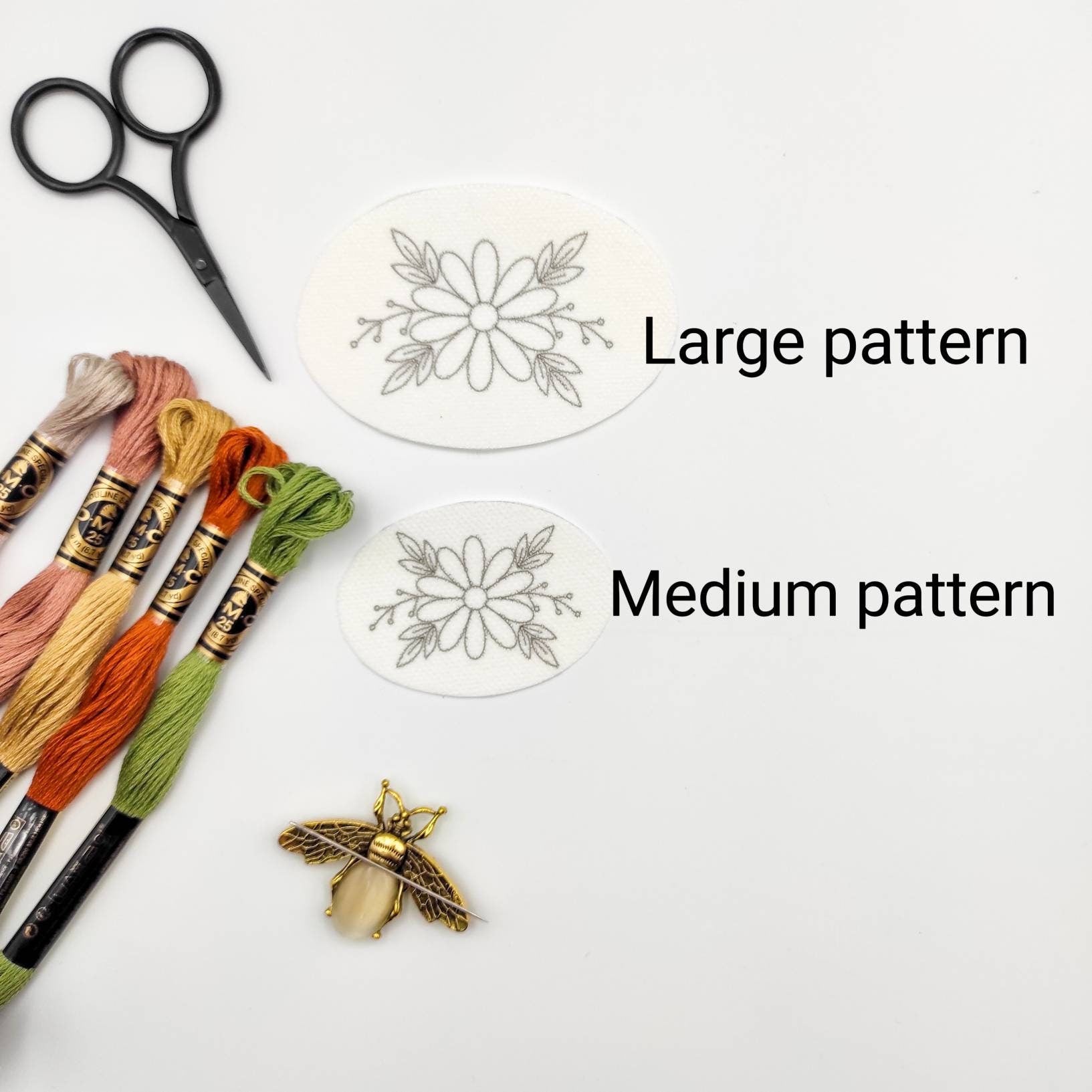 Multiple sizes of Stick & Stitch embroidery patterns, DIY embroidery floral patterns for clothes/bags/kitchen towel/pillow case