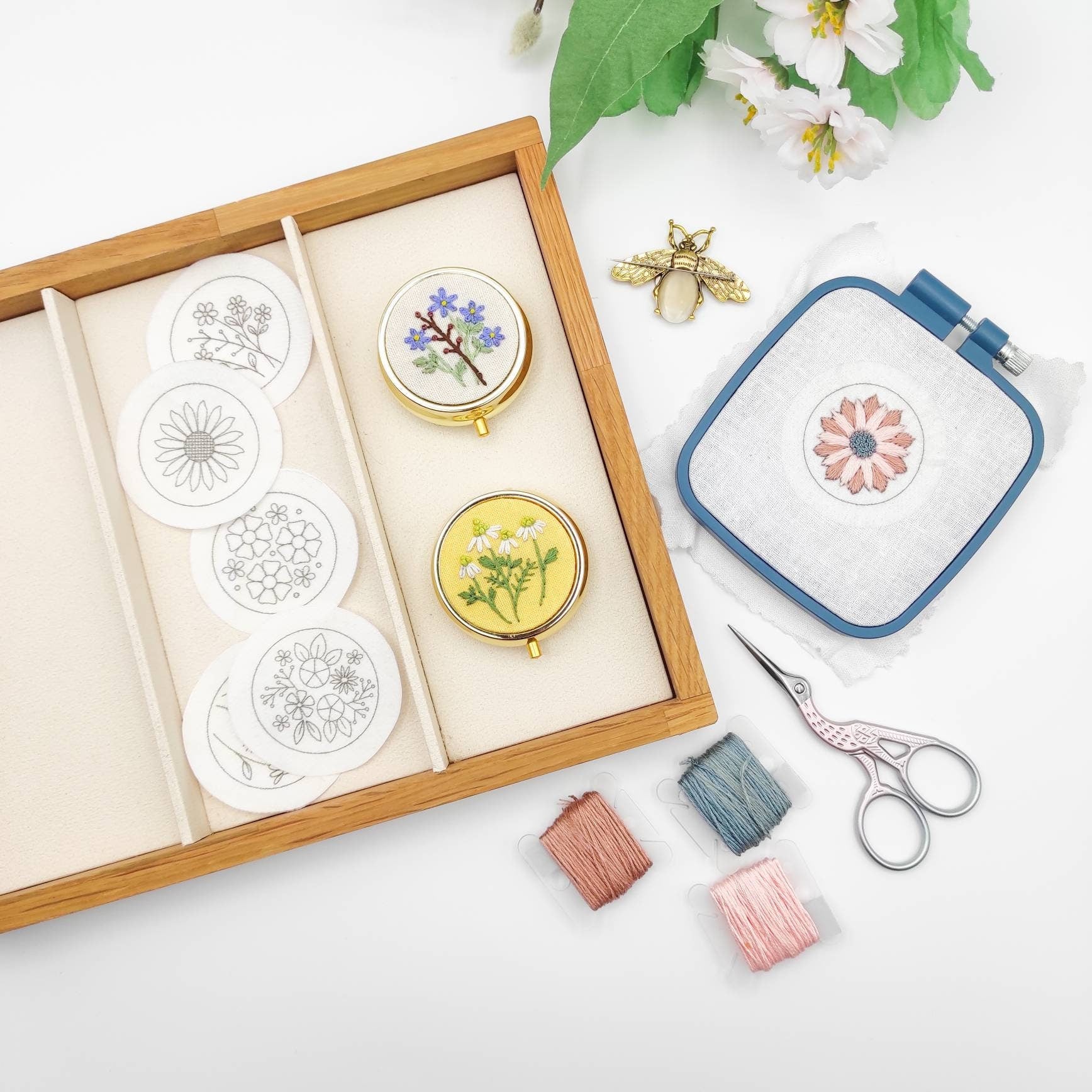 Stick & Stitch embroidery patterns for small storge box/large pendant, water soluble pre-printed embroidery pattern