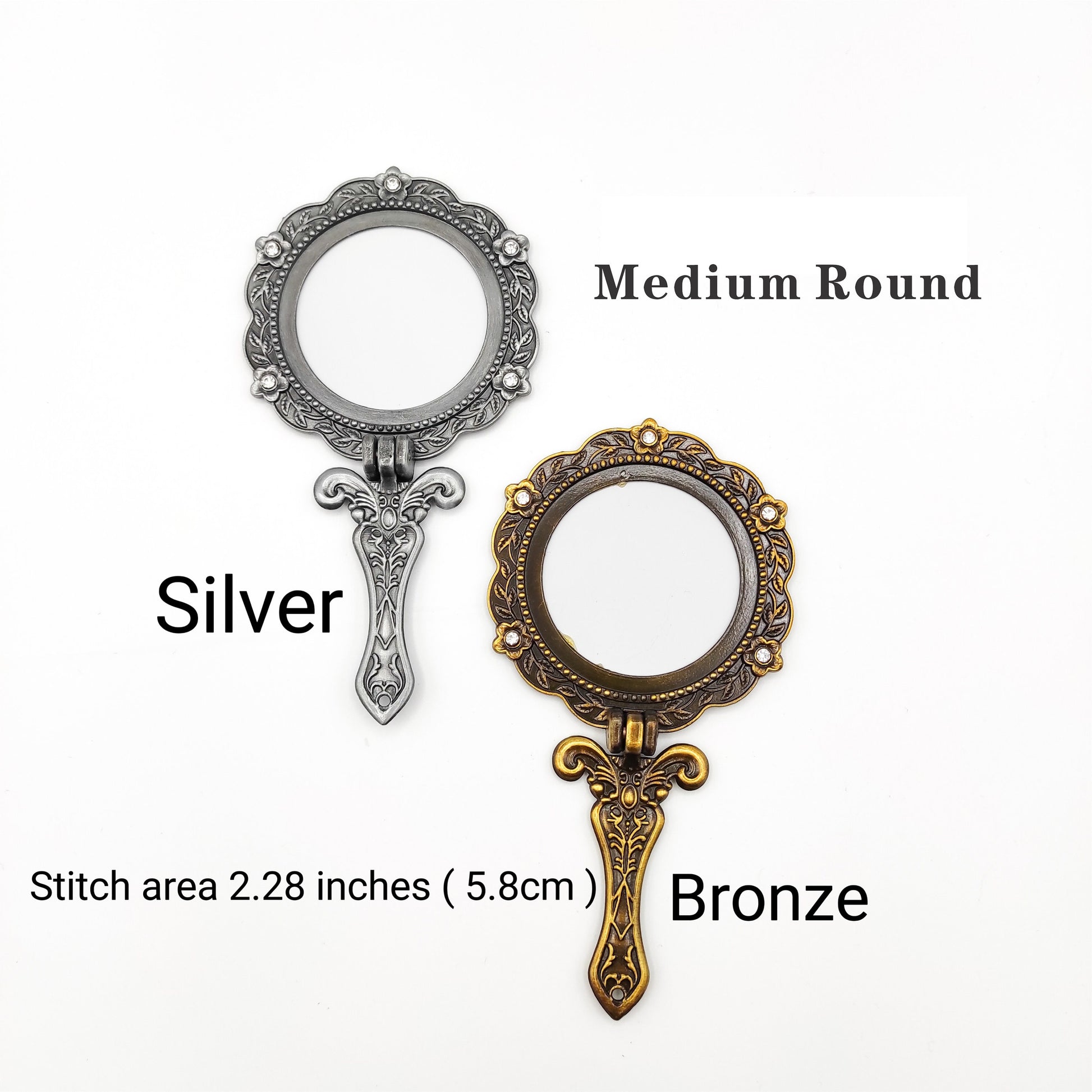 Vintage style Handheld Mirror, Foldable Handheld Mirror Base Kit for Embroidery, Cross Stitch, Needle work, DIY Handheld Mirror