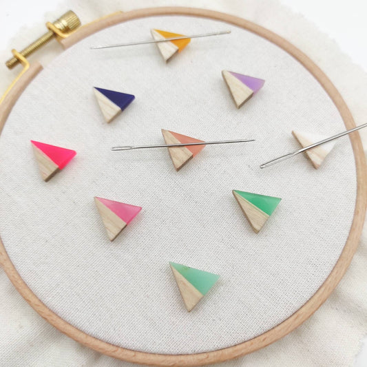 Small Triangle Wood and Resin needle minders, Tiny Needle Minder for Embroidery, Cross Stitch, Needle work, Needle point tools