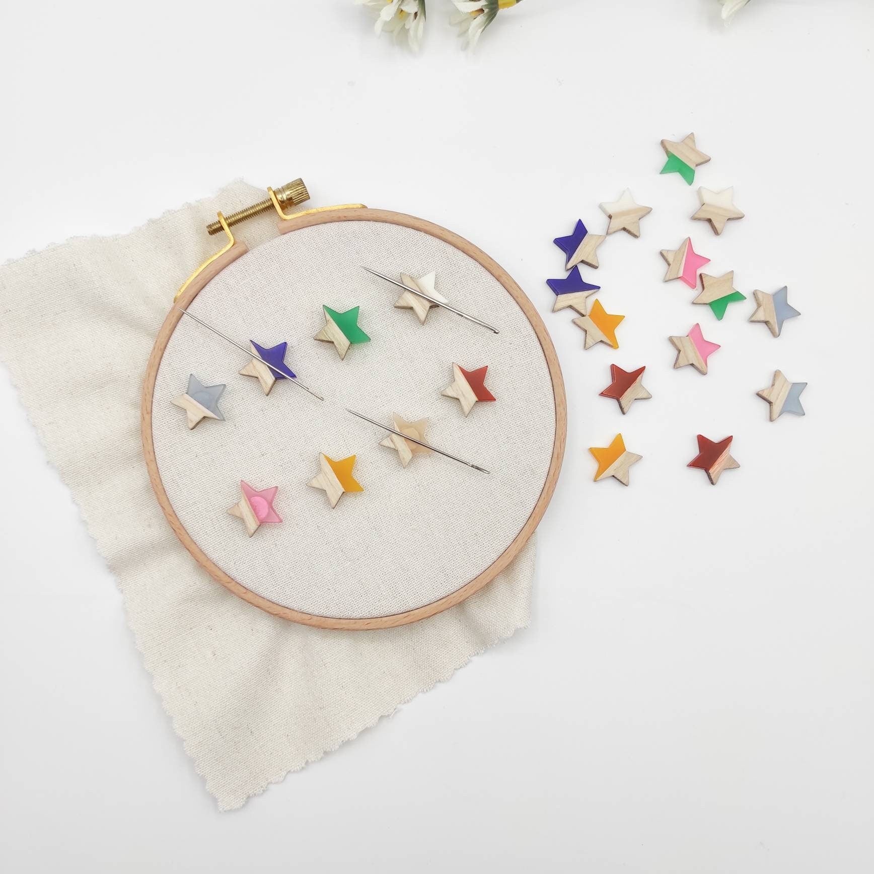 Small Star Wood and Resin needle minders, Tiny Needle Minder for Embroidery, Cross Stitch, Needle work, Needle point tools