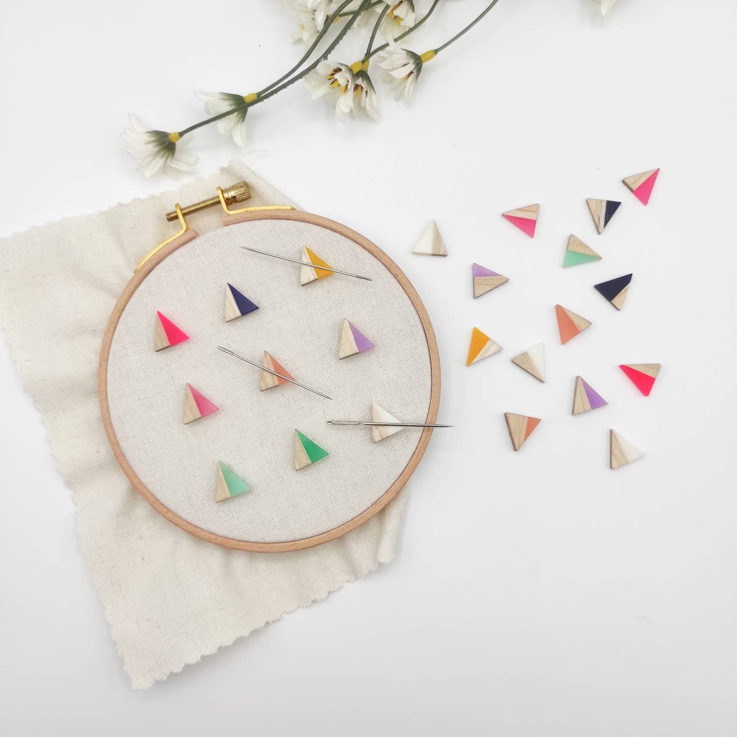 Small Triangle Wood and Resin needle minders, Tiny Needle Minder for Embroidery, Cross Stitch, Needle work, Needle point tools