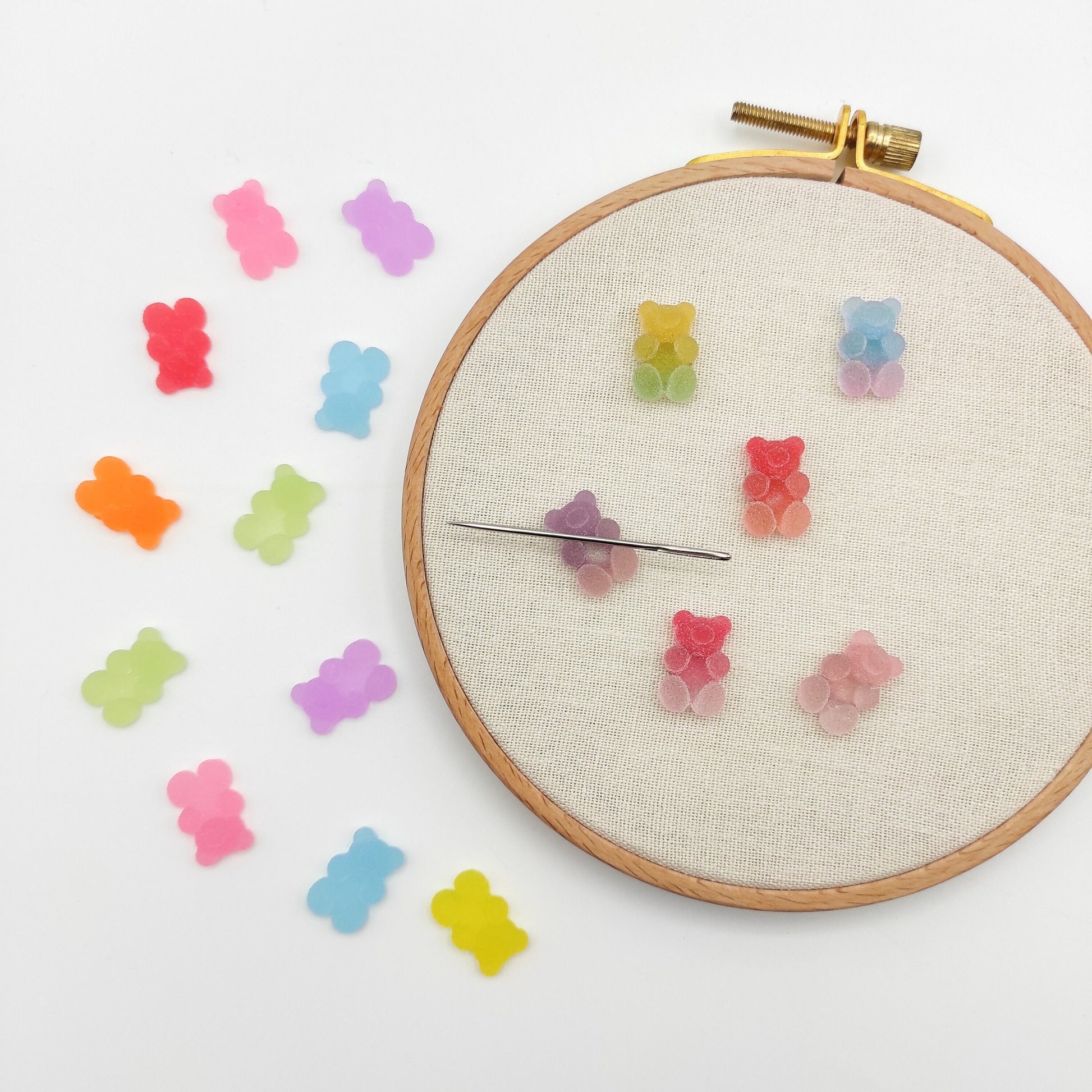 Sour gammy bear needle minders, Tiny Needle Minder for Embroidery, Cross Stitch, Needle work, needlecraft projects and sewing.